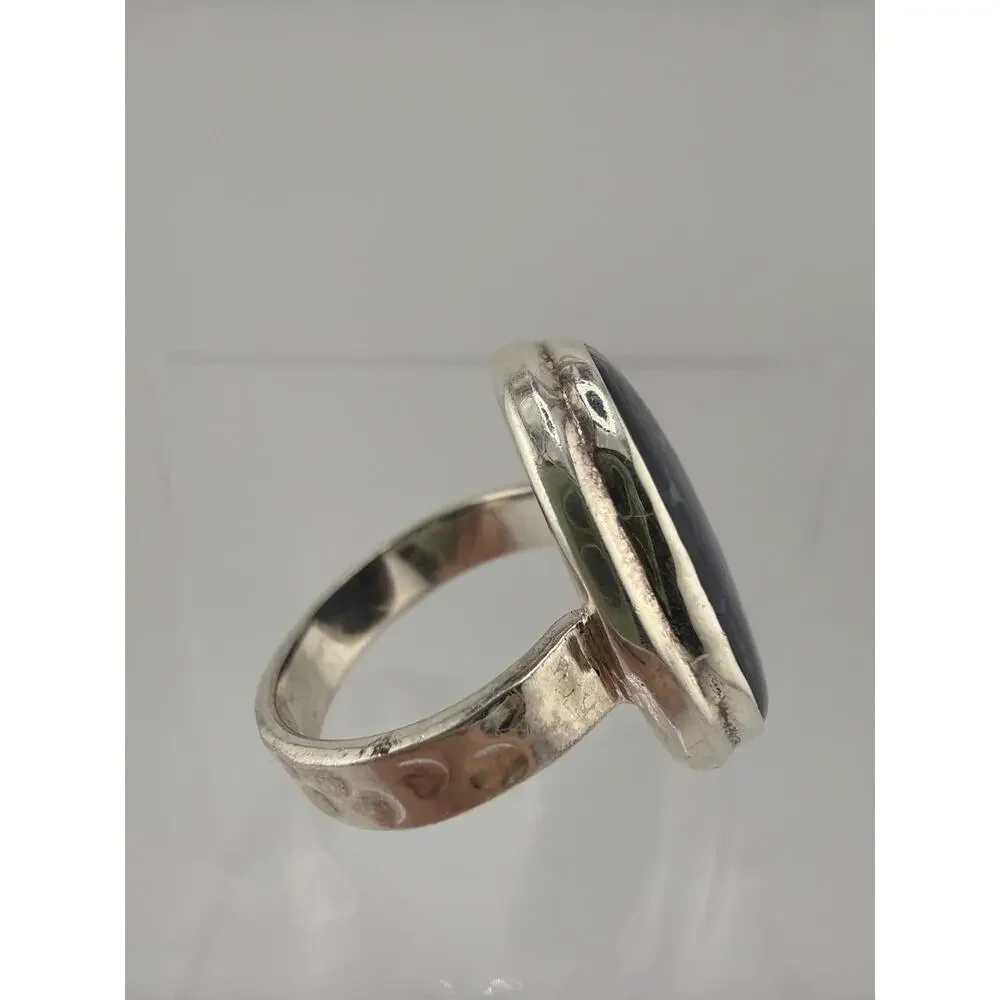 Deep Blue Oval Sodalite 925 Sterling Silver Ring Size 8.5